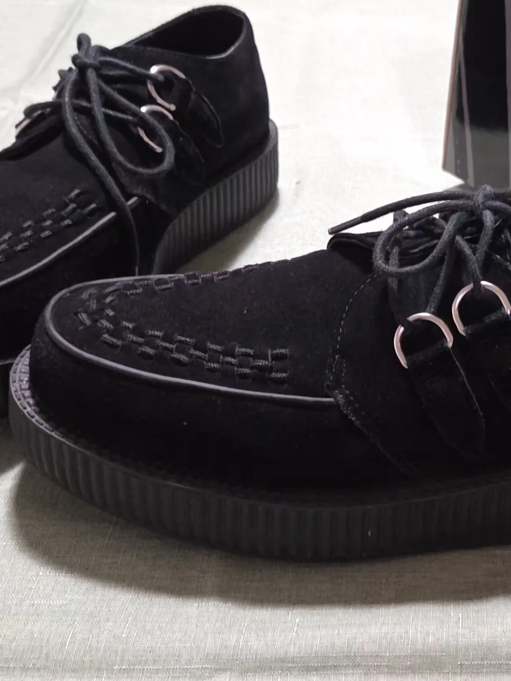 T.U.K Black Suede Lace-Up Creeper Loafers